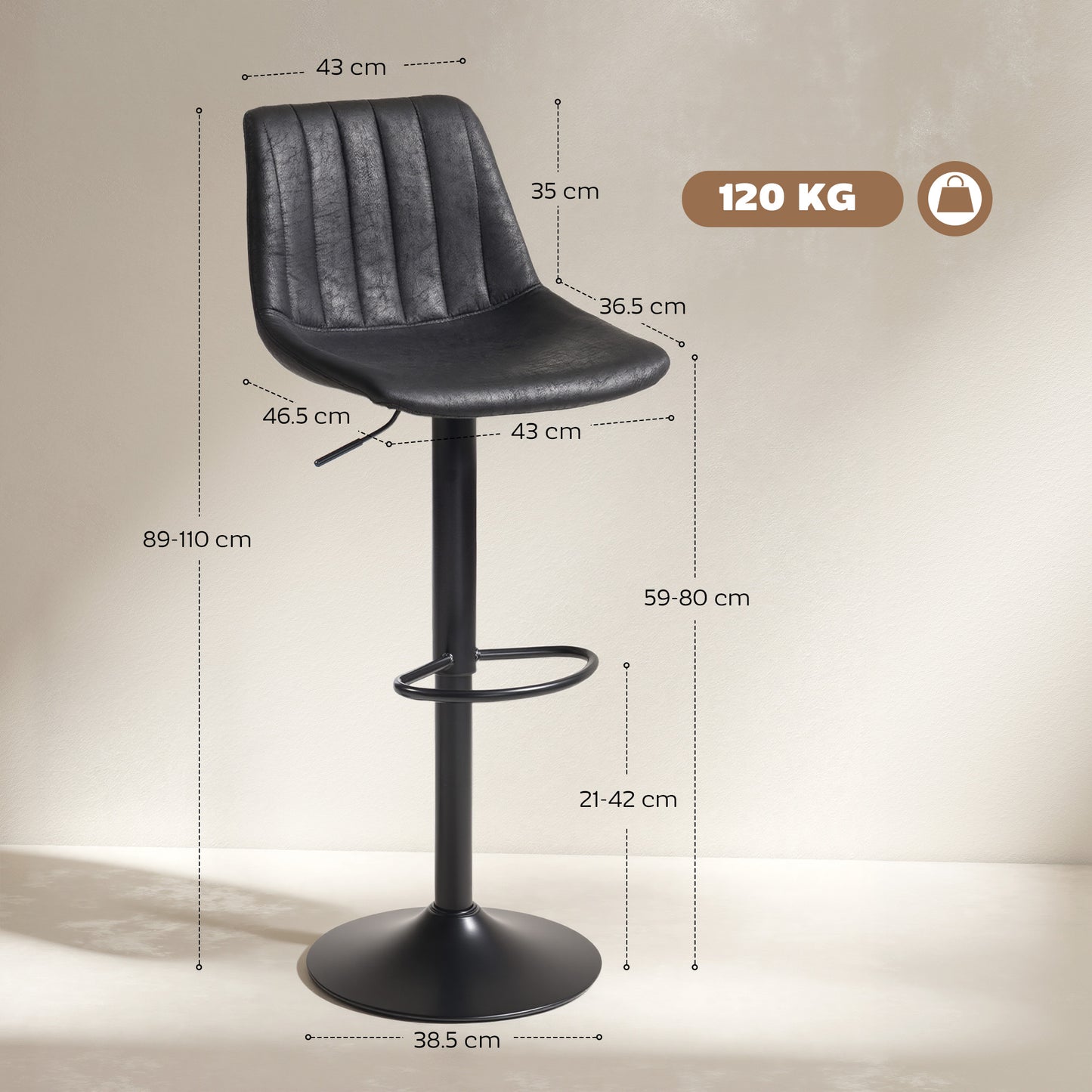 Set of 2 Leathaire Tub Bar Stools - Black