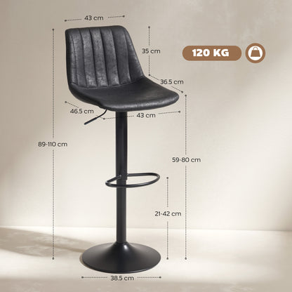 Set of 2 Leathaire Tub Bar Stools - Black