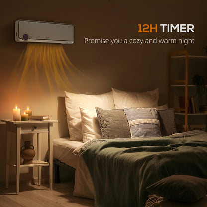 Wall Downflow Heater 2 Heat and Fan 1000W/2000W, Electric Space Heater with Timer Remote Oscillating
