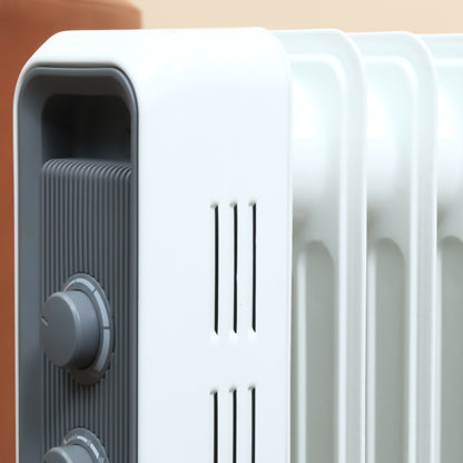 1500W Oil Filled Radiator, Portable Electric Heater with 3 Heat Settings, Safety Cut-Off and Wheels, White