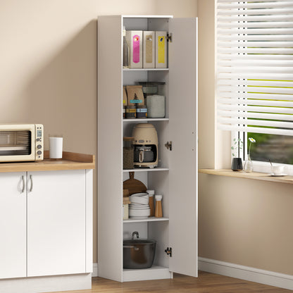180cm Tall Kitchen Cupboard, Freestanding 5-Tier Pantry Storage Cabinet with Adjustable Shelf, White