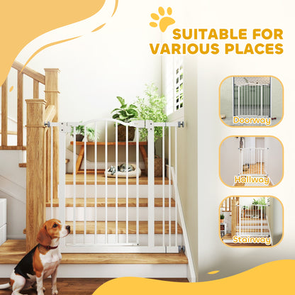 Metal 74-87cm Adjustable Pet Gate Safety Barrier w/ Auto-Close Door White