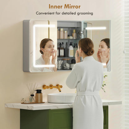 Mirrored Bathroom Cabinet with LED Lights, 60 x 80 cm Bathroom Mirror Cabinet with Anti-Fog, 3 Colour Dimmable Lighting