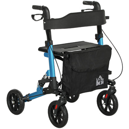 Folding Rollator Walker with Seat, Backrest, Lightweight Walking Frame with Storage Bag, Dual Brakes