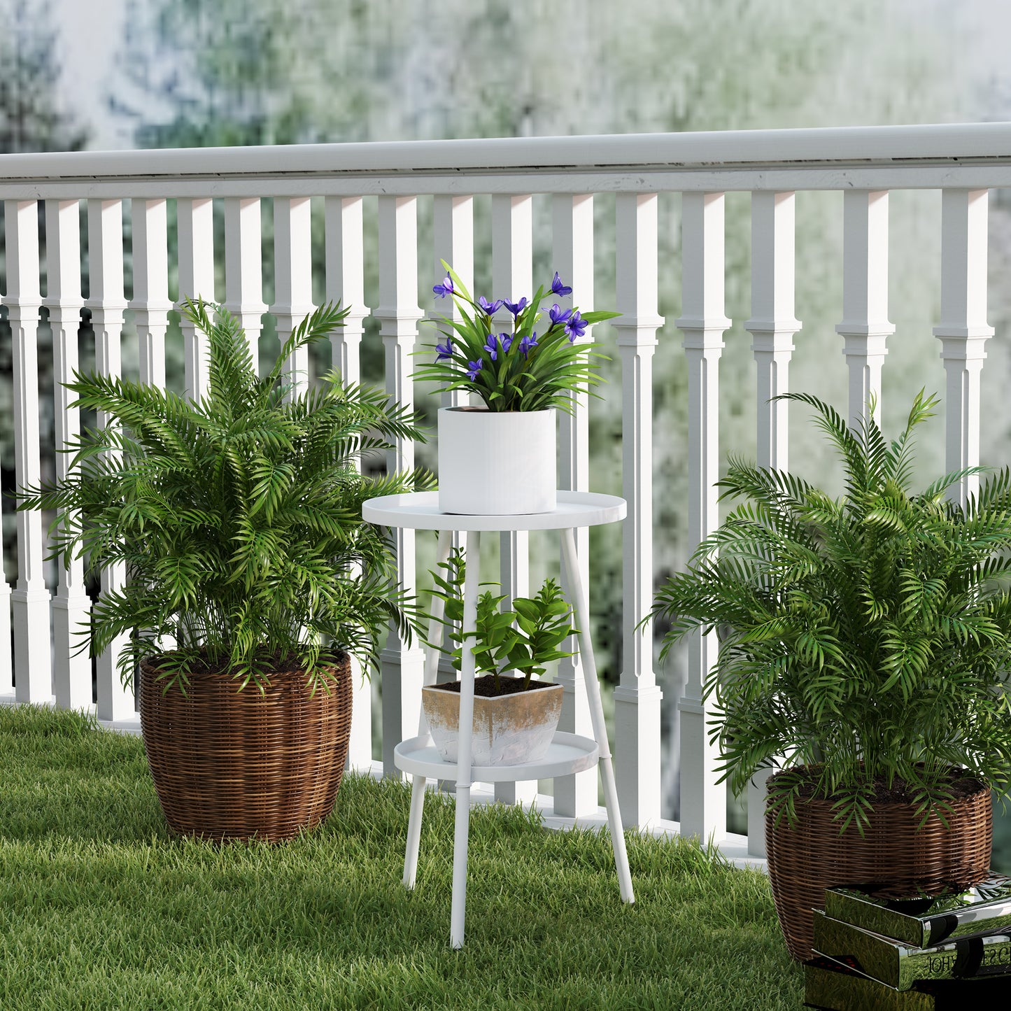 Two-Tier Metal Garden Table - White