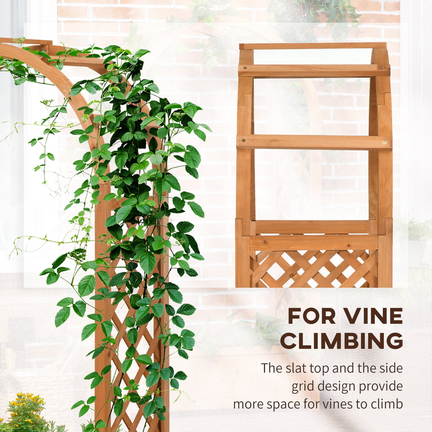 Raised Garden Bed with Arch Trellis, Freestanding Garden Planter Box for Vine Climbing Plant Flower Herb, Brown