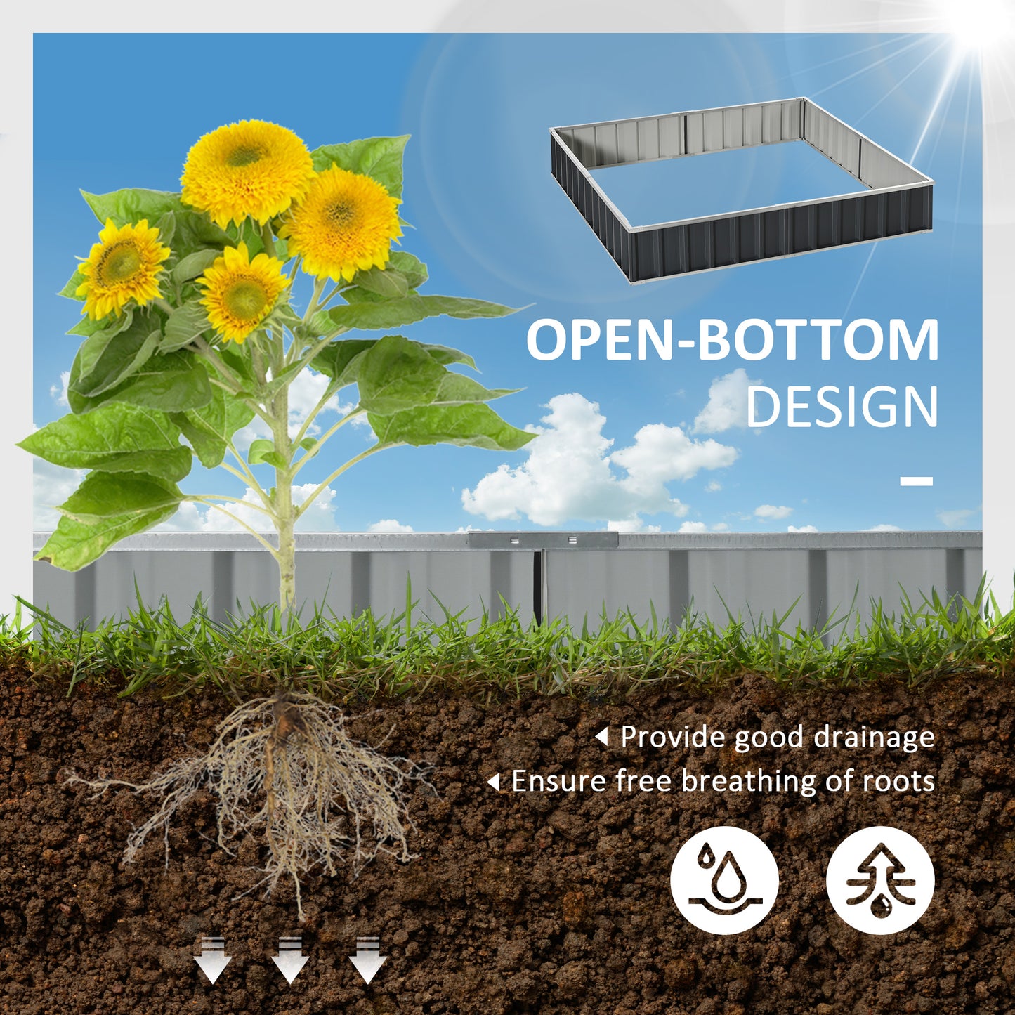 645L Metal Raised Garden Bed, DIY Large Steel Planter Box, No Bottom w/ A Pairs of Glove for Backyard