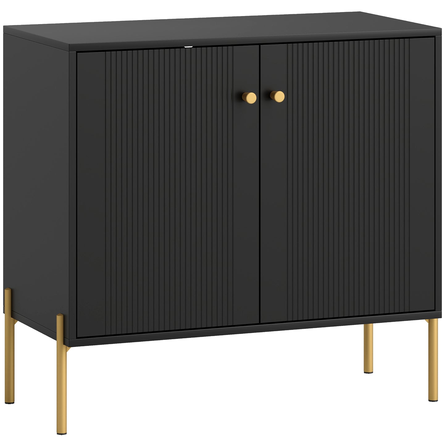 Sideboard Buffet Cabinet, Coffee Bar Cabinet with Fluted Doors and Adjustable Shelf, Black