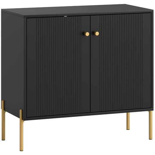 Sideboard Buffet Cabinet, Coffee Bar Cabinet with Fluted Doors and Adjustable Shelf, Black