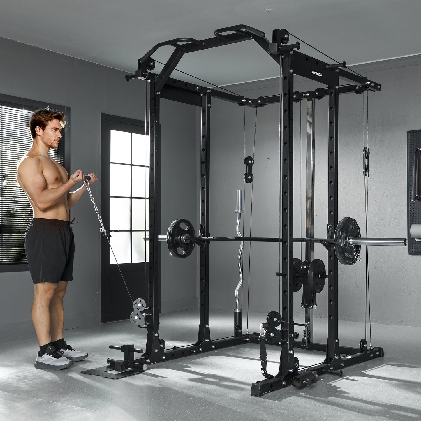 Lat Pull-Down Home Gym Machine with Cable Crossover for Home Strength Training, Black