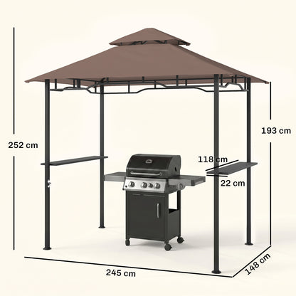 2.5x1.5m (8'x5') Grill Gazebo Canopy, Double Tiered Outdoor BBQ Gazebo Shelter with 2 Side Shelves for Garden, Patio