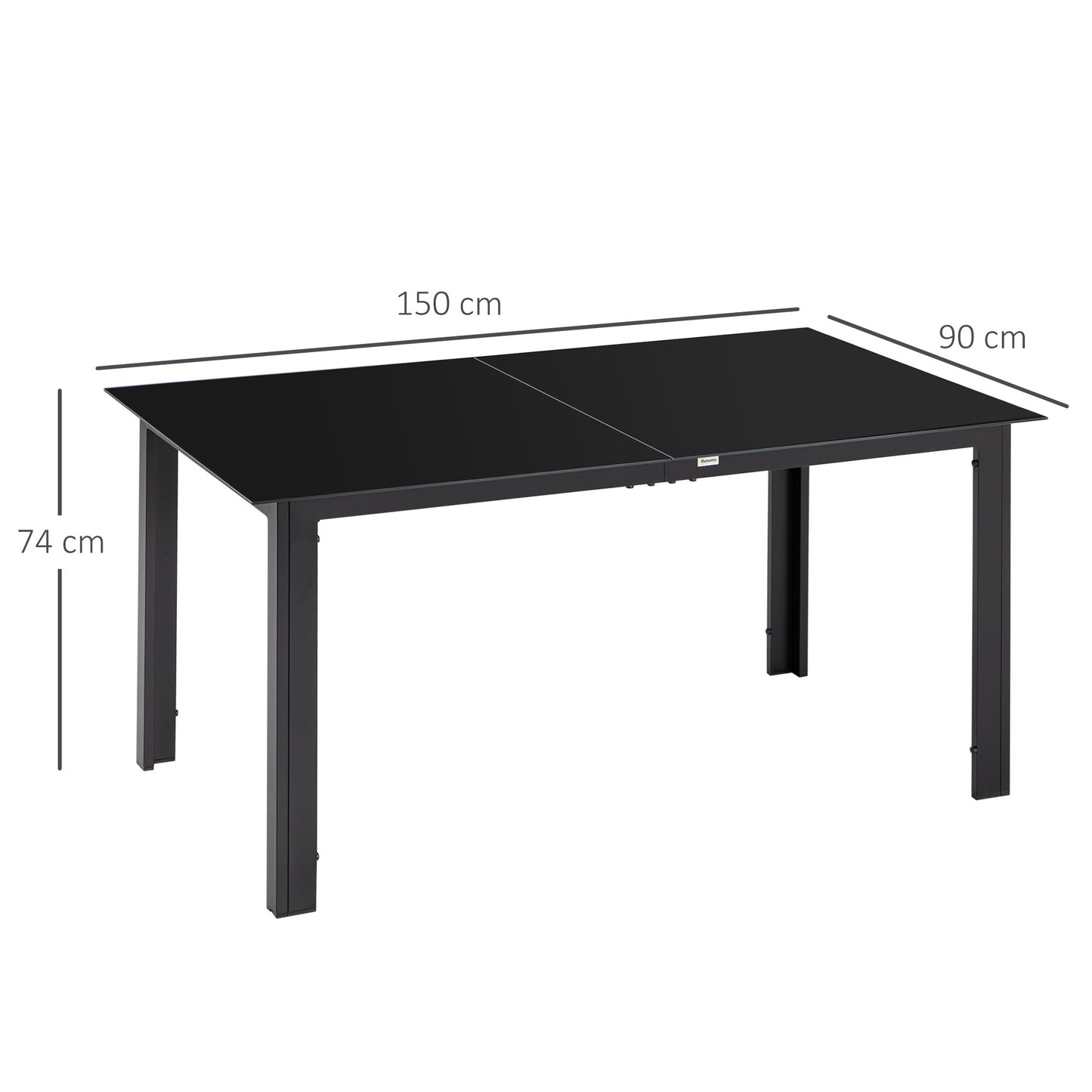 Outdoor Dining Table for 6, Aluminium Rectangular Garden Table with Tempered Glass Tabletop for Yard, Patio, Black