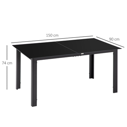 Outdoor Dining Table for 6, Aluminium Rectangular Garden Table with Tempered Glass Tabletop for Yard, Patio, Black