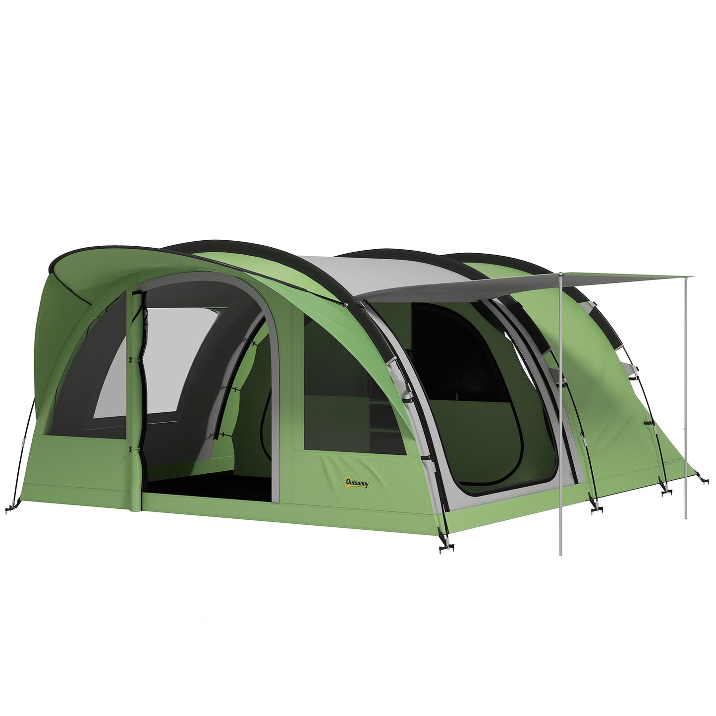 4 Person Easy Setup Family Camping Tent with 2 Rooms, Waterproof Tunnel Tent w/ Sewn In Groundsheet, Green & Grey