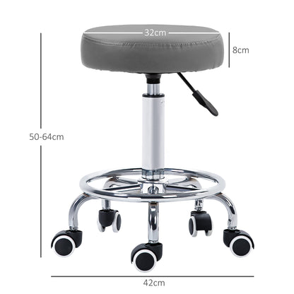 PU Leather Rolling Stool, Height Adjustable Stool Chair with Wheels for Salon, Massage, Spa, Grey