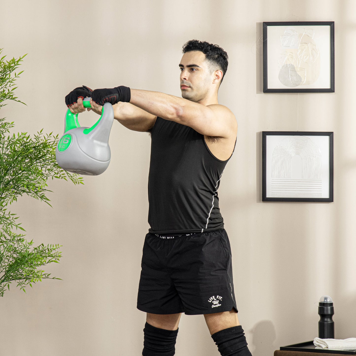 Kettlebell, 16kg Kettle Bells with Handle for Home Gym Weight Lifting and Strength Training, Green and Grey