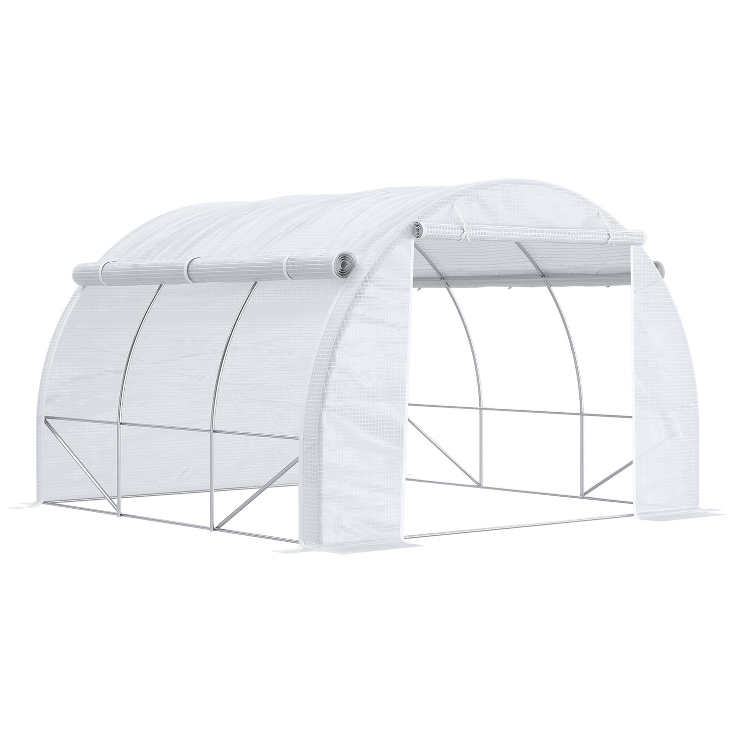 3 x 3 x 2 m Polytunnel Greenhouse with Roll-up Side Walls, Walk-in Grow House Tent with Steel Frame, Reinforced Cover
