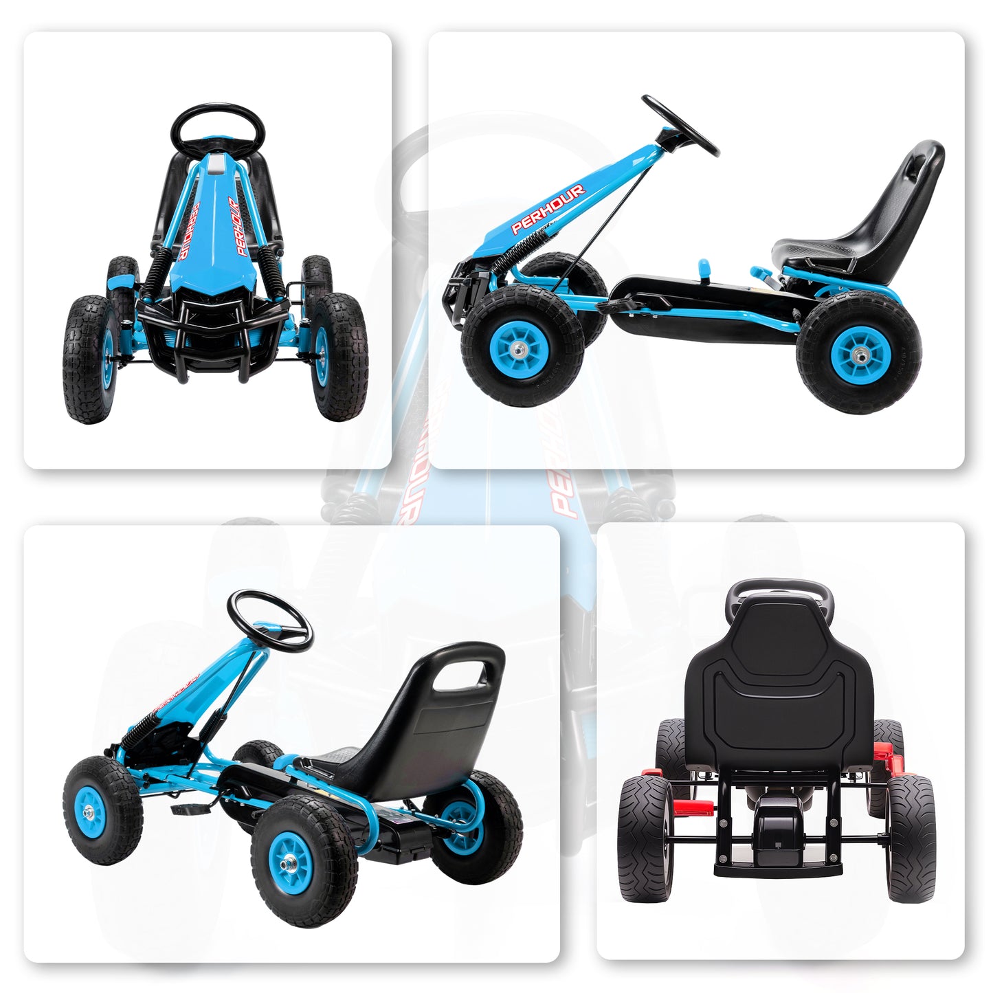 Kids Pedal Go Kart with Adjustable Seat, EVA Tyres, Manual Clutch, Brake, Go Kart for Kids 3-8 Years, Blue