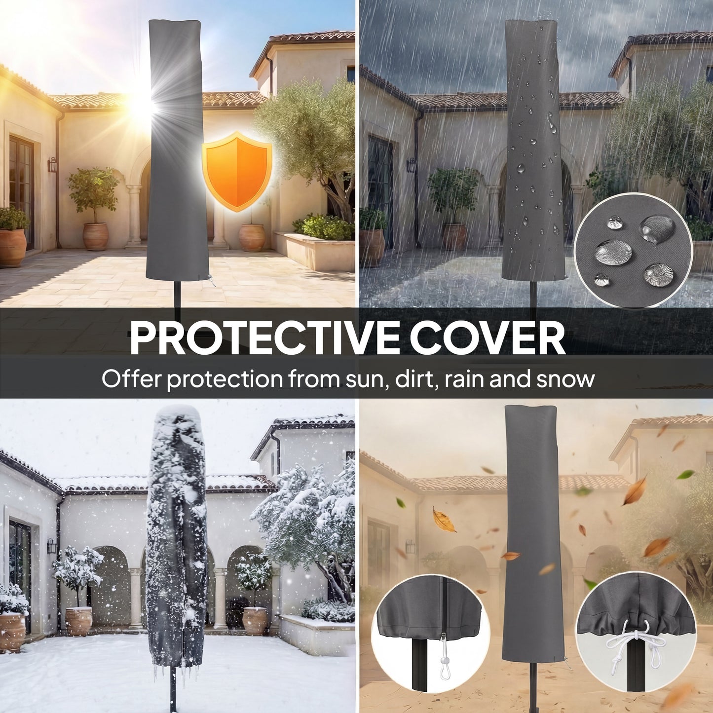 3 m Cantilever Parasol with Solar LED Lights Garden Umbrella with Cross Base, Light Grey