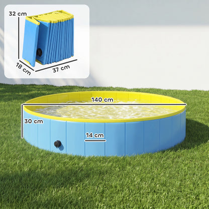 Foldable Dog Pool for Puppies and Ducks Dog Paddling Pool Bath Tub, Blue, 140 x 30cm