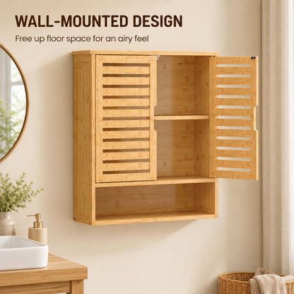 Bathroom Wall Cabinet, Wall Mounted Bathroom Cabinet with 2 Louvered Doors, Open Shelf and Adjustable Shelf Storage