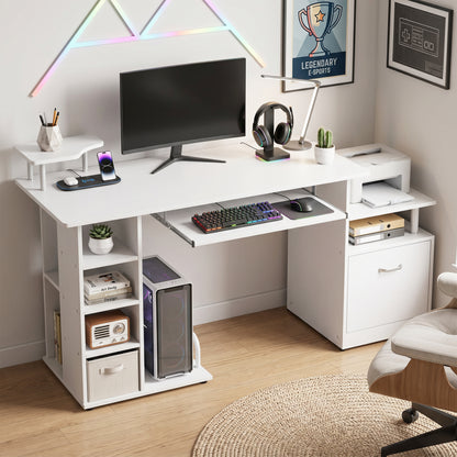 Computer Desk with Drawer Shelves CPU Storage Rack White