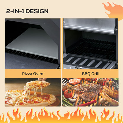 Outdoor Garden Pizza Oven Charcoal BBQ Grill 3-Tier Freestanding w/ Chimney, Mesh Shelf, Thermometer Handles