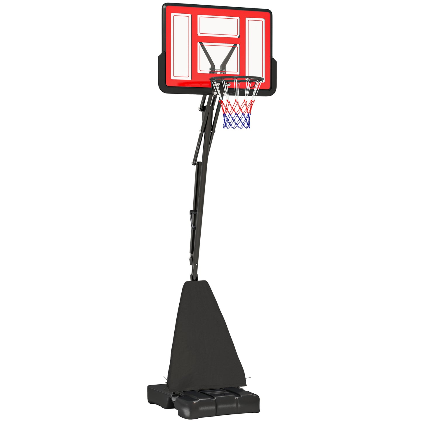 245-305cm Adjustable Basketball Hoop and Stand, with Wheels, Red
