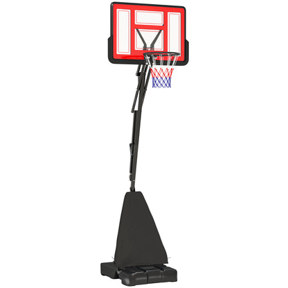245-305cm Adjustable Basketball Hoop and Stand, with Wheels, Red