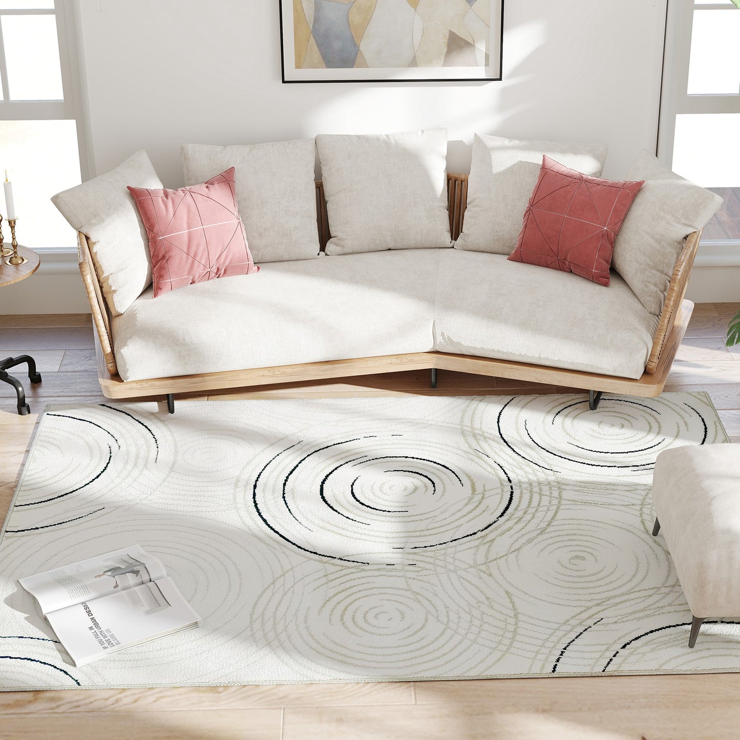 Modern Area Rug, Swirl Pattern Machine Washable Rug, Allergy-Friendly Floor Carpet for Living Room, Bedroom, Dining Room