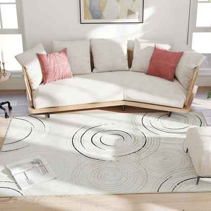Modern Area Rug, Swirl Pattern Machine Washable Rug, Allergy-Friendly Floor Carpet for Living Room, Bedroom, Dining Room