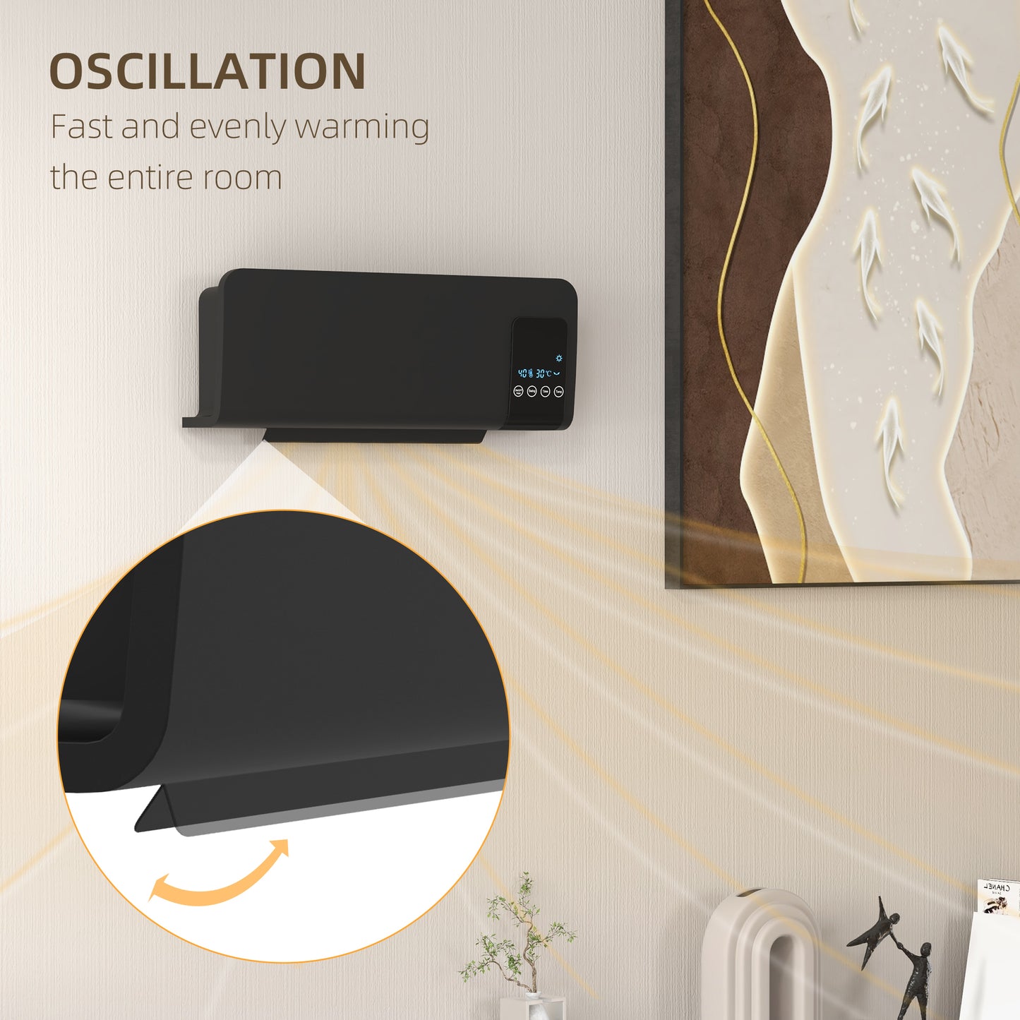 2000W Wall Mounted Heater, 18-45°C Temperature, Black