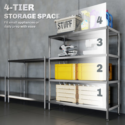 4-Tier Bakers Rack with Storage, Stainless Steel Microwave Stand with Adjustable Shelves for Small Spaces