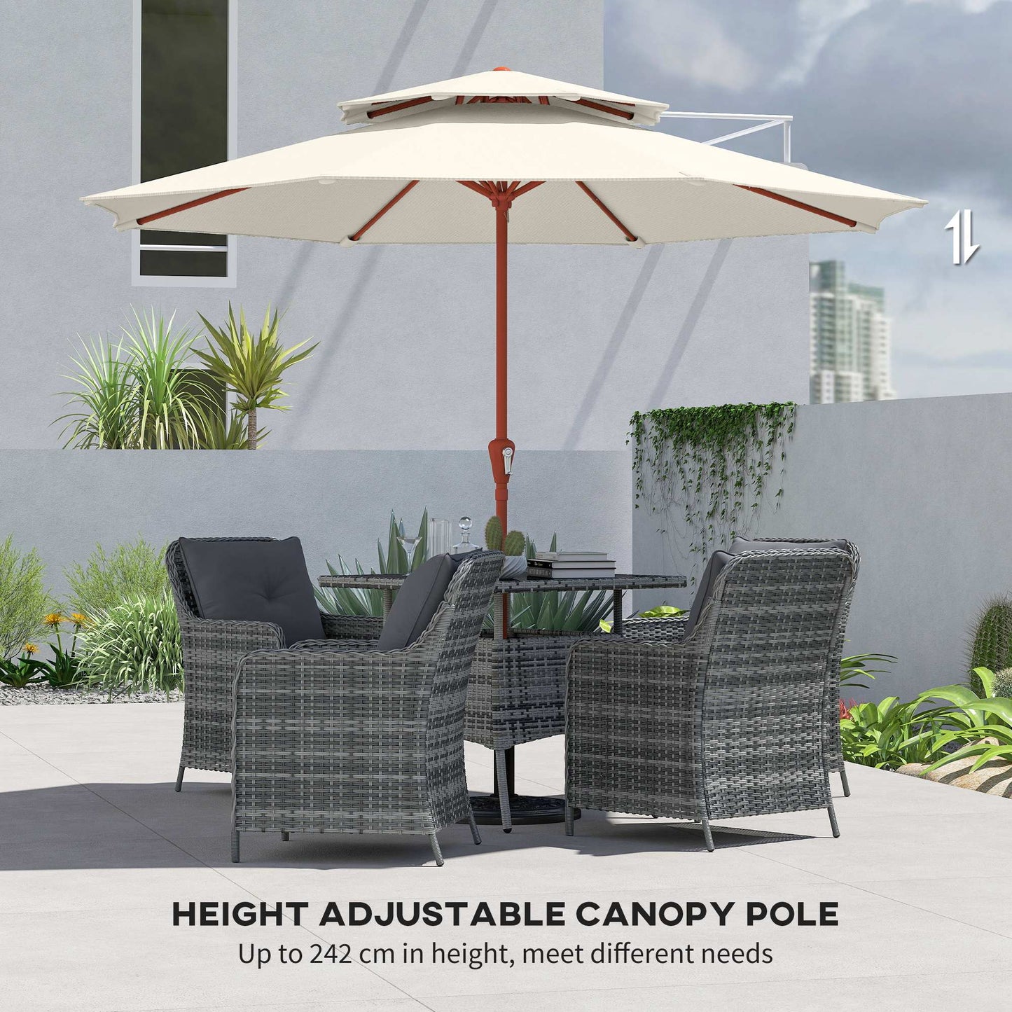 2.7 m Garden Parasol with Double Top Outdoor Market Table Umbrella with Crank System, Cream White