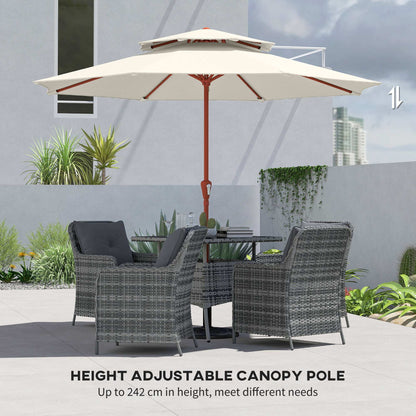 2.7 m Garden Parasol with Double Top Outdoor Market Table Umbrella with Crank System, Cream White
