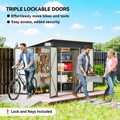 7.5 x 4.3ft Metal Garden Storage Shed, Waterproof Outdoor Shed with Triple Lockable Door, Gloves, Vents, Dark Grey