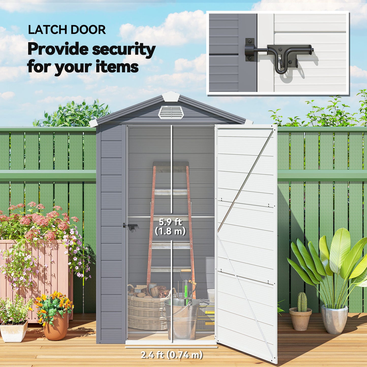 4.4ft x 3.3ft size Aluminium Frame and Plastic Wall Shed, with Foundation - Grey