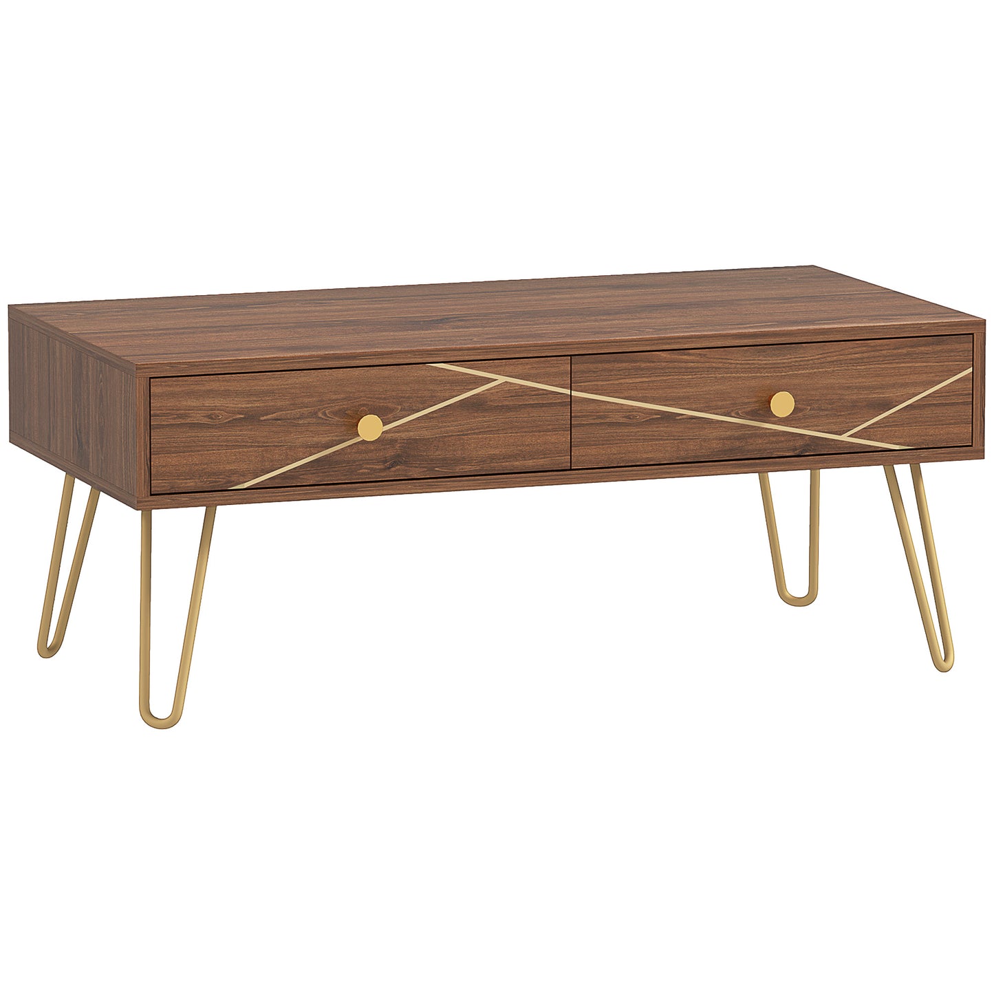 Coffee Table with Storage, Living Room Table with Drawers, Rectangular Tea Table with Steel Base for Home, 100 x 50 x 41 cm