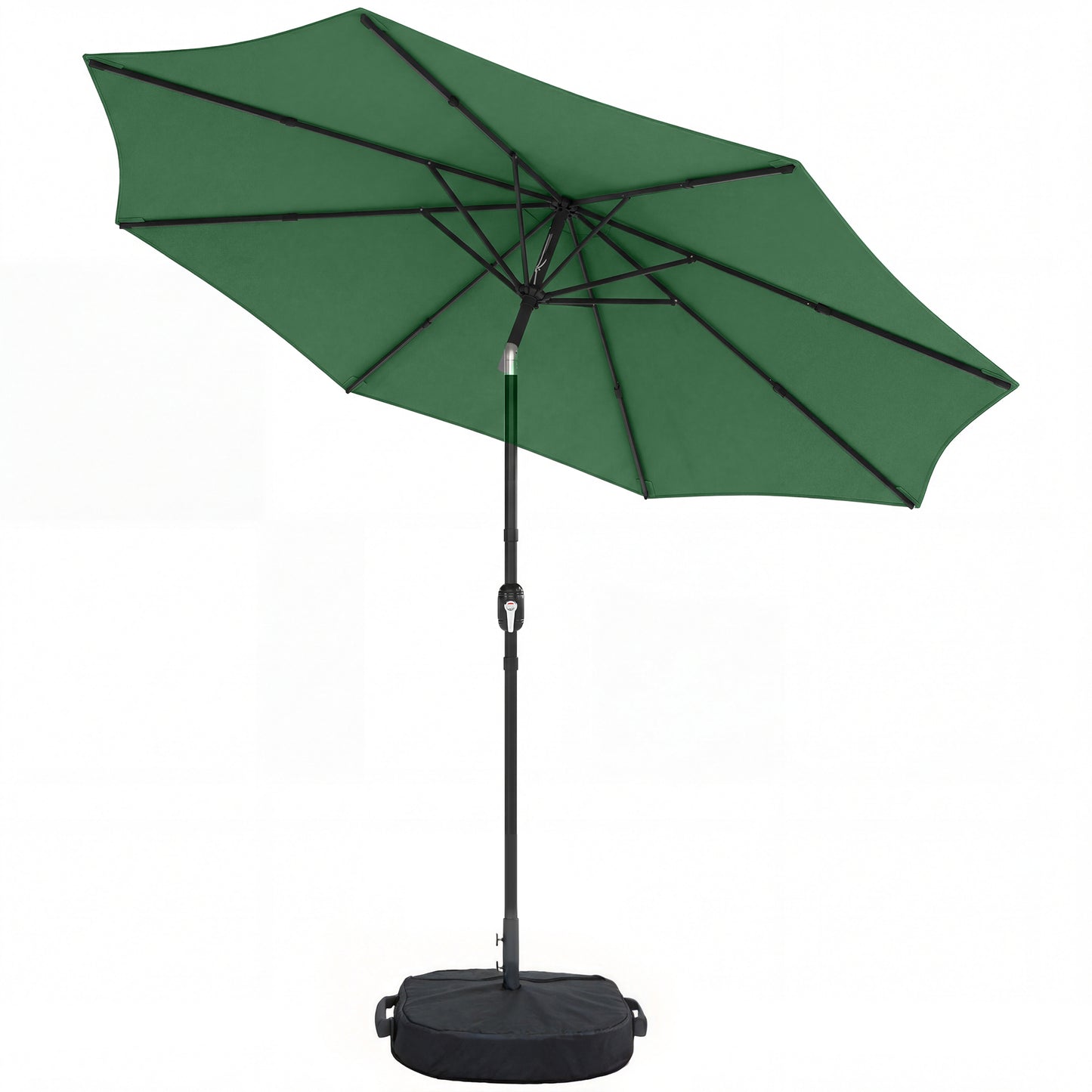 2.7 m Garden Parasol Umbrella with Cross Base and Sandbag, Retractable Ribs, Outdoor Table Market Umbrella, Green