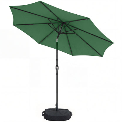 2.7 m Garden Parasol Umbrella with Cross Base and Sandbag, Retractable Ribs, Outdoor Table Market Umbrella, Green