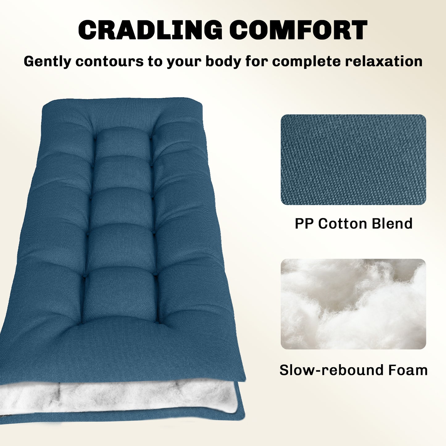 Sun Lounger Cushion, Memory Foam Patio Chair Cushion with Ties, Outdoor Seat Pad Fits 190 x 60 cm Lounger, Blue