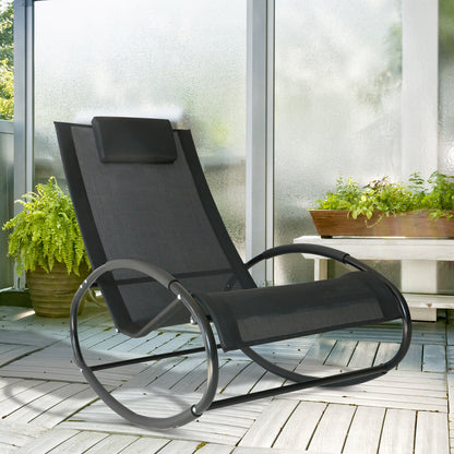 Rocking Chair Sun Lounger Recliner Rocker Texteline Fabric Patio Garden Relaxer with Pillow, Black