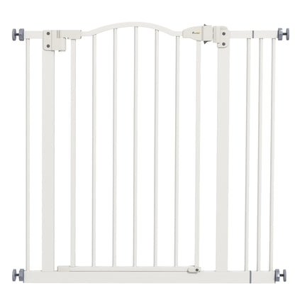 Metal 74-87cm Adjustable Pet Gate Safety Barrier w/ Auto-Close Door White