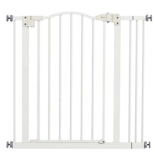 Metal 74-87cm Adjustable Pet Gate Safety Barrier w/ Auto-Close Door White
