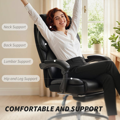 Adjustable Office Chair Reclining Computer Desk Chair with Footrest, Armrest, Casters, Black