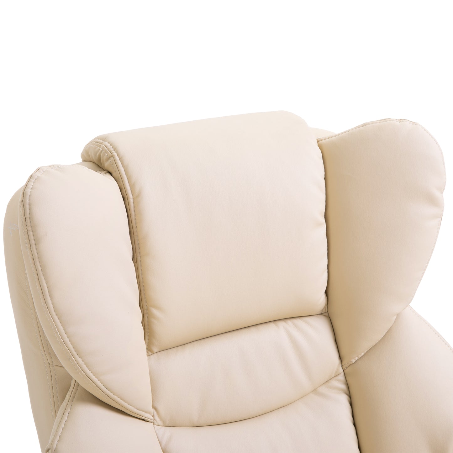 360° Swivel Recliner Chair with Footstool, PU Leather Manual Recliner Armchair with Footstool, Solid Wood Base