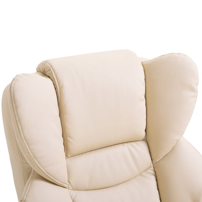 360° Swivel Recliner Chair with Footstool, PU Leather Manual Recliner Armchair with Footstool, Solid Wood Base