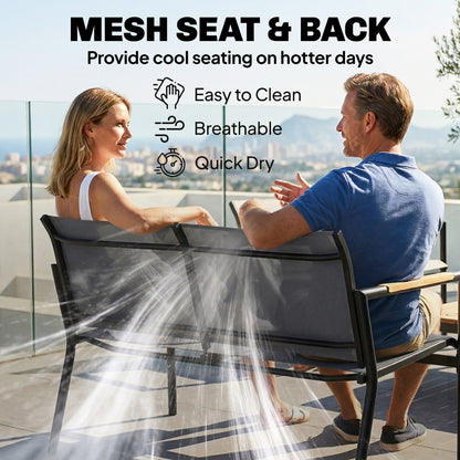 4 Seater Garden Furniture Set with Loveseat, Armchairs, Table, Metal Garden Sofa Set with Breathable Seats, Grey