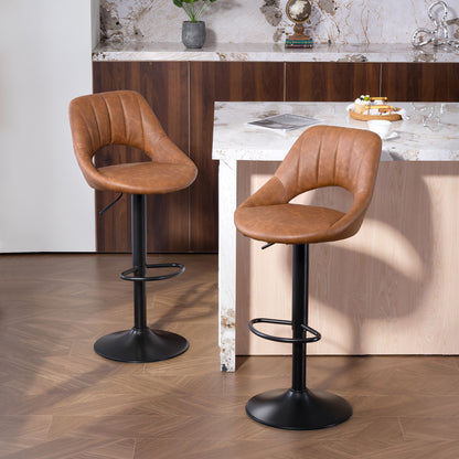 Bar Stools Set of 2, PU Leather Swivel Barstools with Backrest and Footrest for Kitchen, Counter, Breakfast Bar, Brown