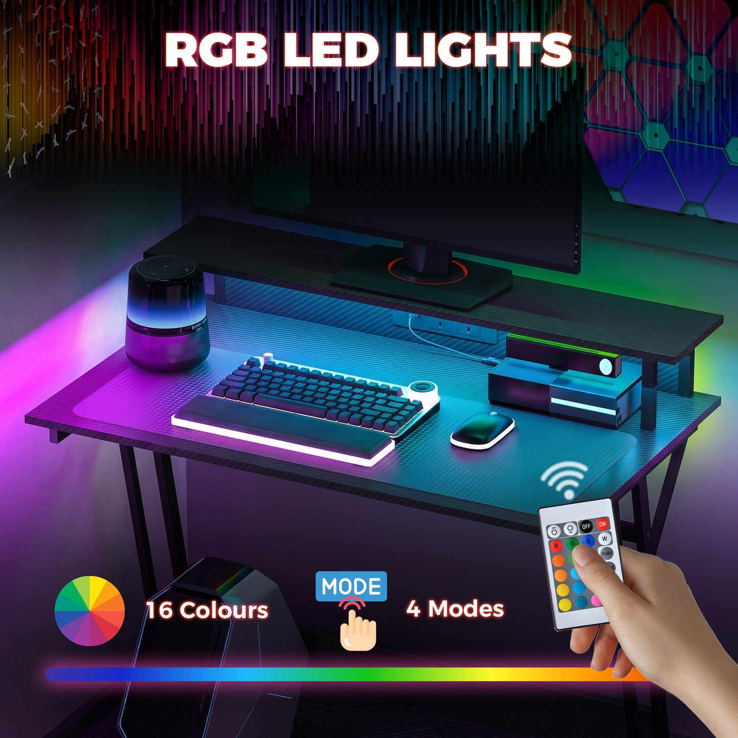 Two-Level LED Gaming Desk - Black